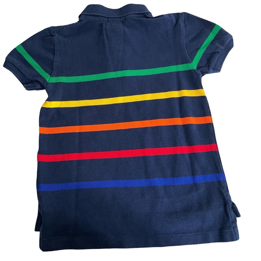 Polo Ralph Lauren Kids Navy Blue Multi Color Striped Polo Shirt Size 5